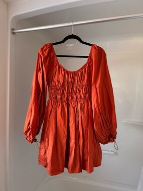 Staud mini dress - orange with cinched waist and sleeves